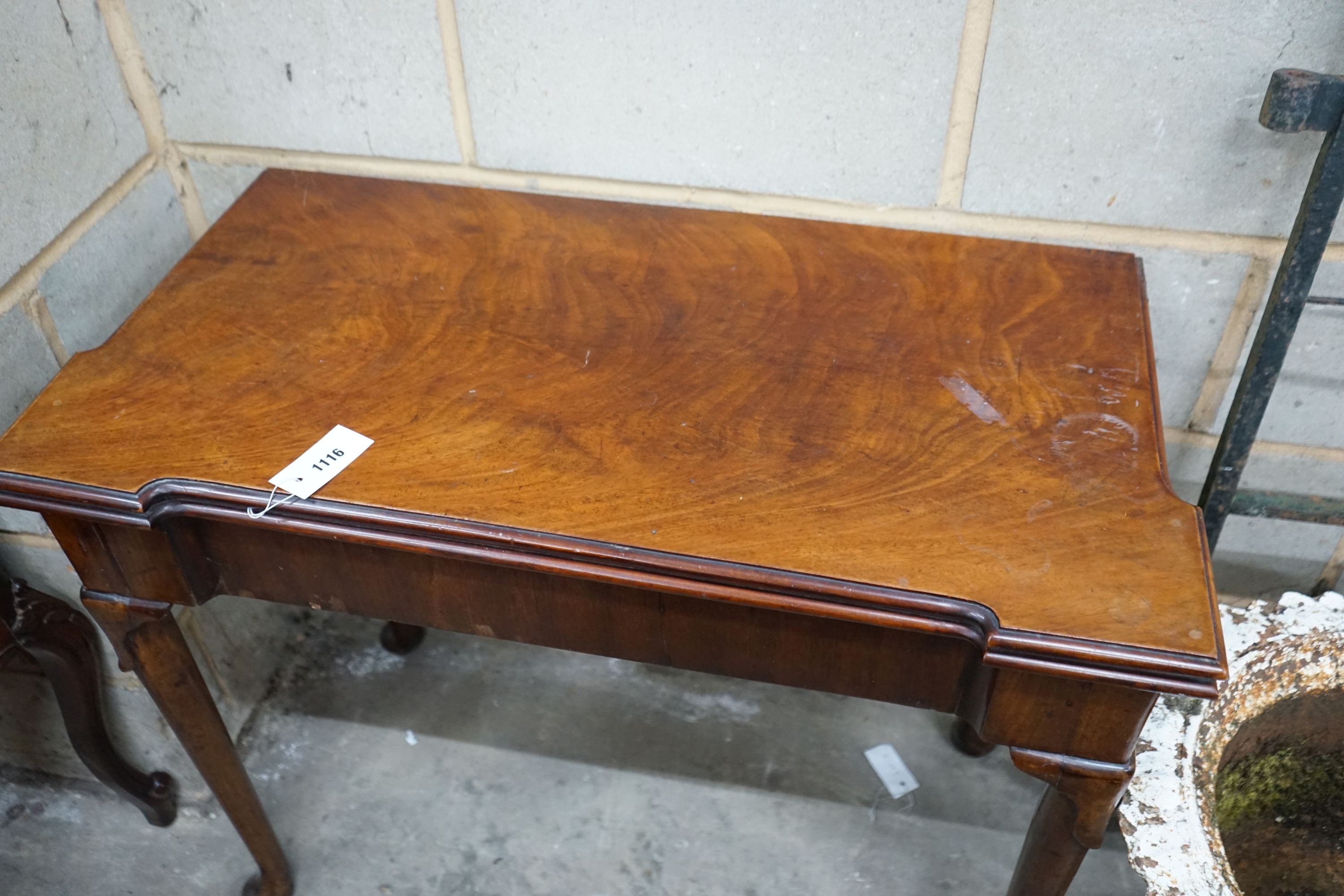 A George III rectangular mahogany folding tea table, width 86cm, depth 43cm, height 73cm